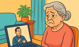 seniorka sleduje video ve znakovém jazyce a nerozumí